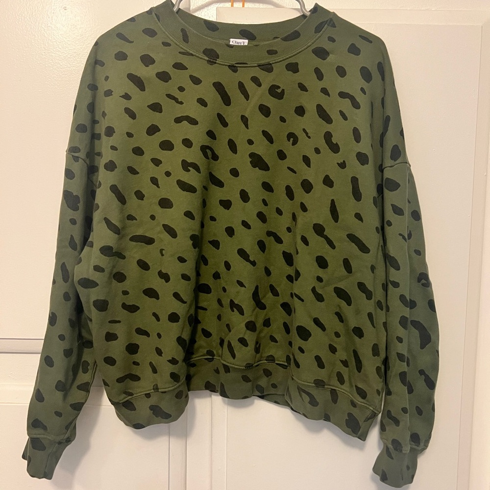 Clare V. Le Drop Green and Black Leopard Print Sweatshirt